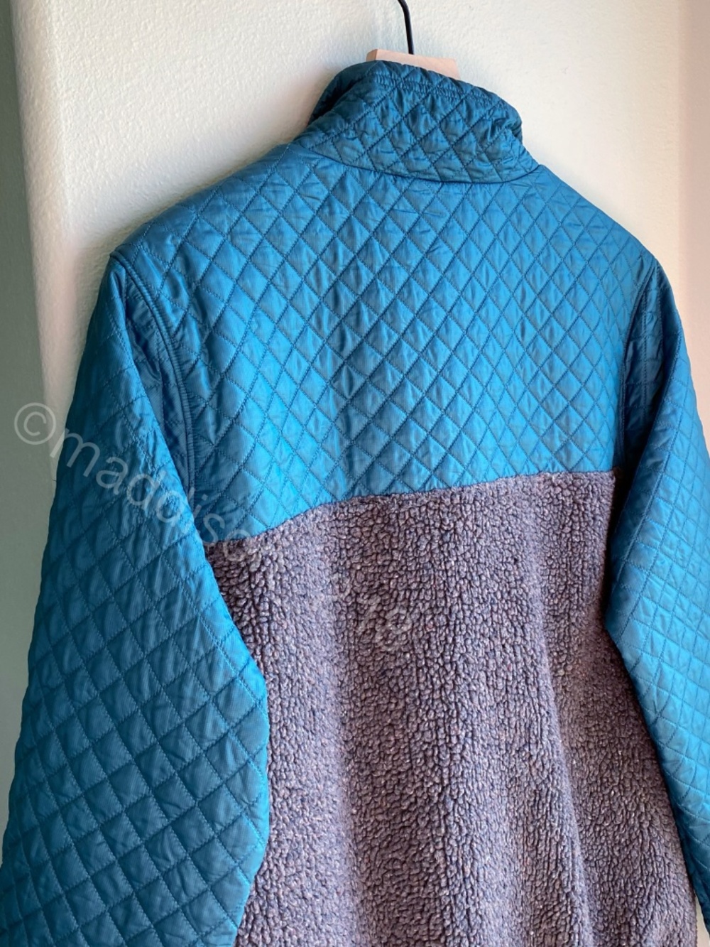 Patagonia Mixed Media Snap-T Pullover Large Crater Blue Sherpa Quilted Jacket L - Picture 14 of 15
